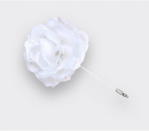 CINABRE Paris - Boutonnière Rose - Soie Blanche - Fait main