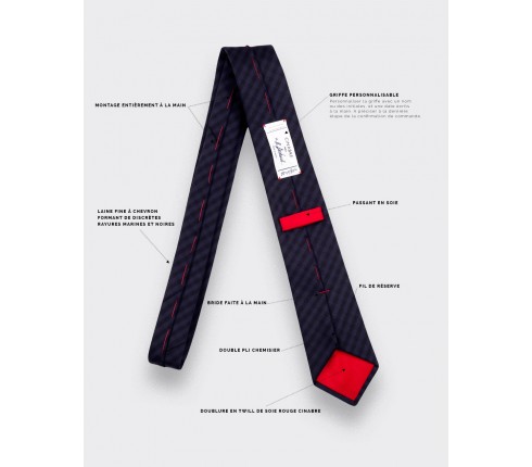 Navy Blue and Black Herringbone Tie - wool - Cinabre Paris 