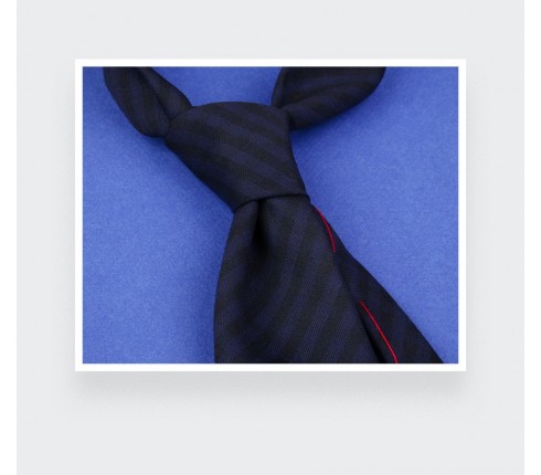 Navy Blue and Black Herringbone Tie - wool - Cinabre Paris 