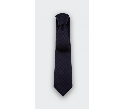 Navy Blue and Black Herringbone Tie - wool - Cinabre Paris 