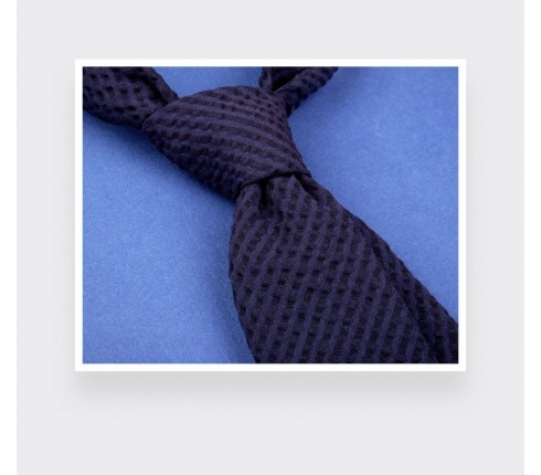 Navy blue Shades Seersucker Tie - seersucker - Cinabre Paris 