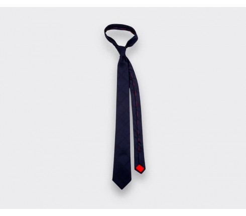 Navy blue shades squares Tie - wool - Cinabre Paris 