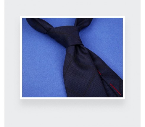 Navy blue shades squares Tie - wool - Cinabre Paris 