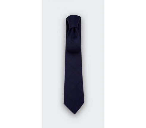 Navy blue shades squares Tie - wool - Cinabre Paris 