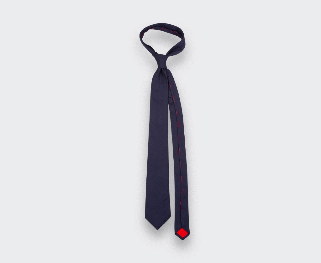 Polka dots textured navy blue tie - silk - Cinabre Paris 