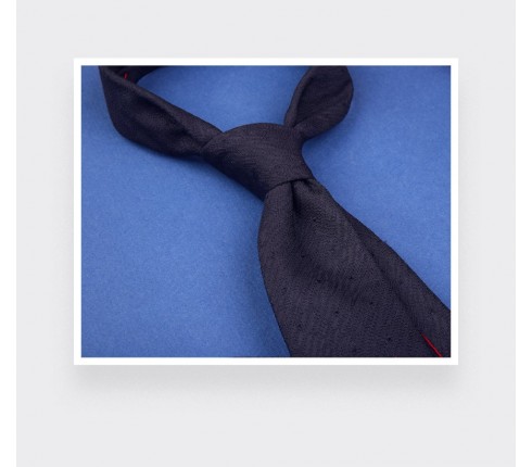 Polka dots textured navy blue tie - silk - Cinabre Paris 