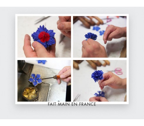 Boutonnière Bleuet Cinabre solidaire - Lin - Fait-main