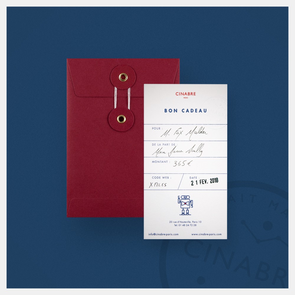 Lapel pin - gift card 95euros - Cinabre Paris