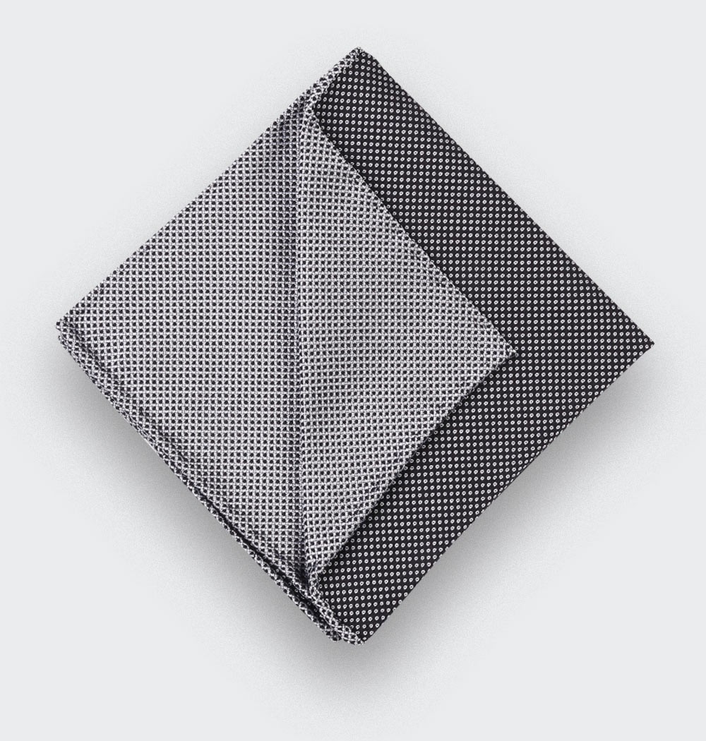 CINABRE Paris - Pocket Square - Black and white birdseye - Handmade