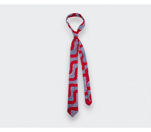 Tie Cinabre made of wax red waves. Available in Paris