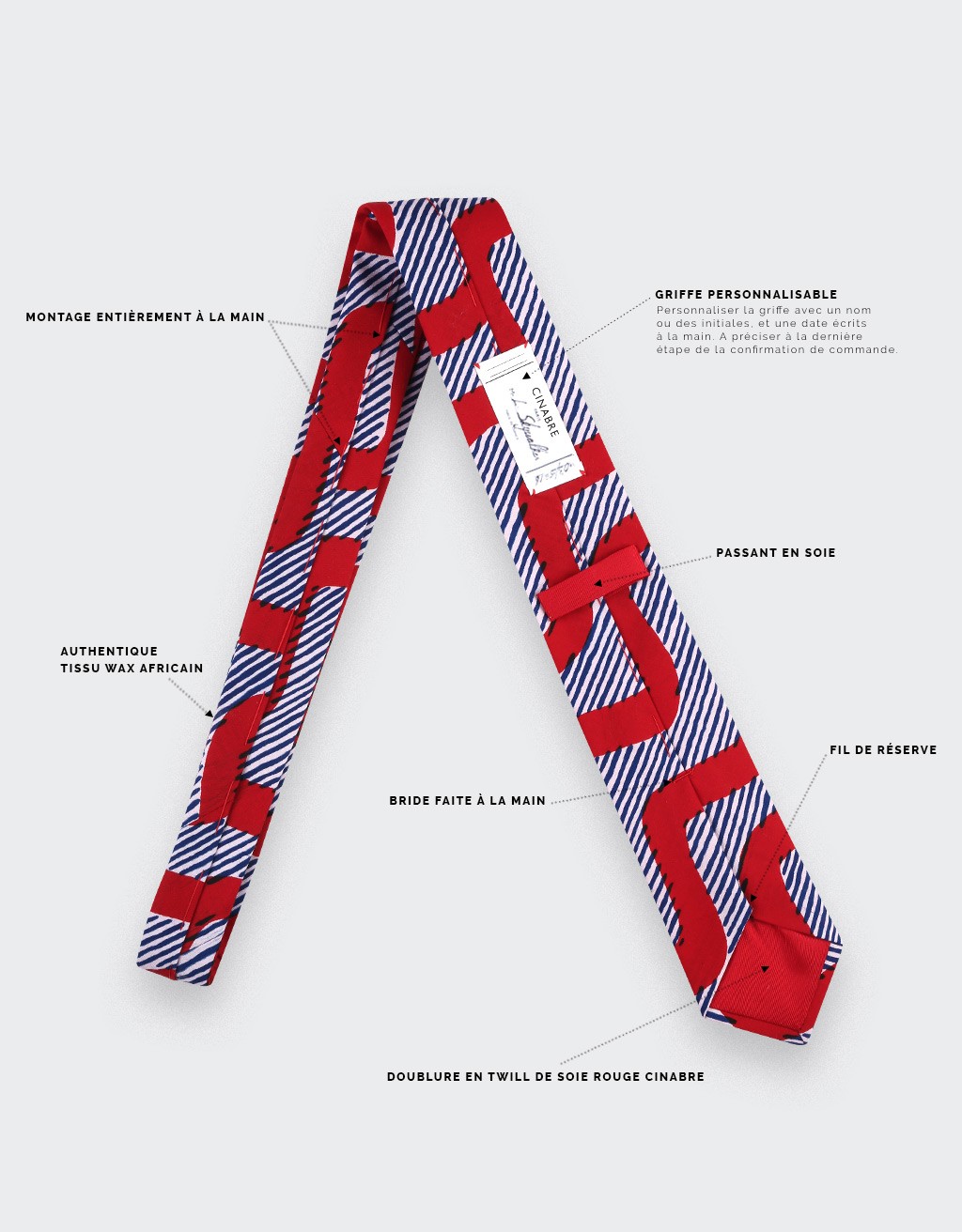 Tie Cinabre made of wax red waves. Available in Paris