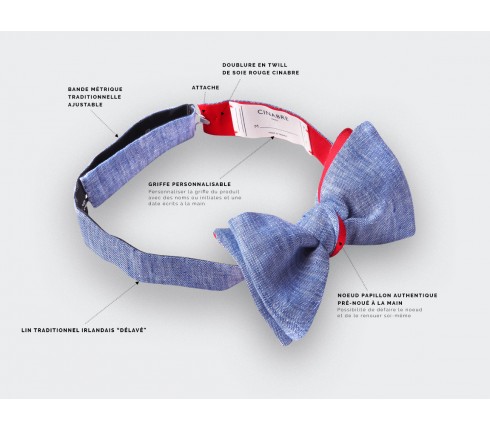 Washed Blue Linen Bow Tie - Cinabre Paris