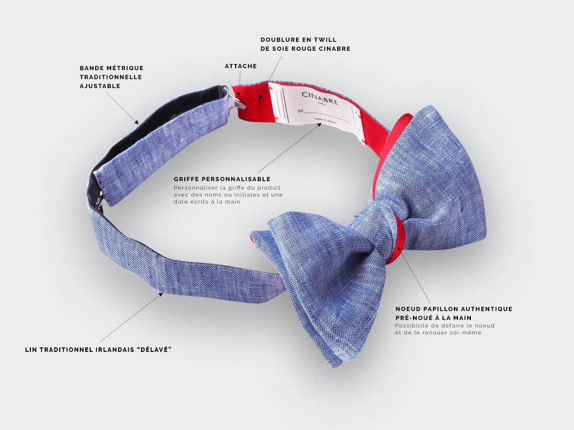 Washed Blue Linen Bow Tie - Cinabre Paris