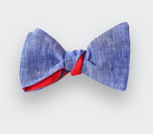 Washed Blue Linen Bow Tie - Cinabre Paris