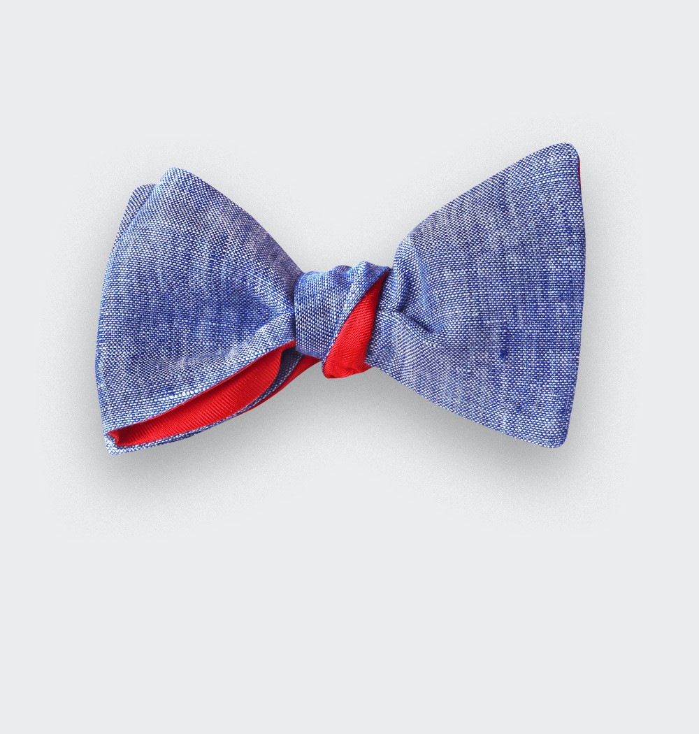 Washed Blue Linen Bow Tie - Cinabre Paris