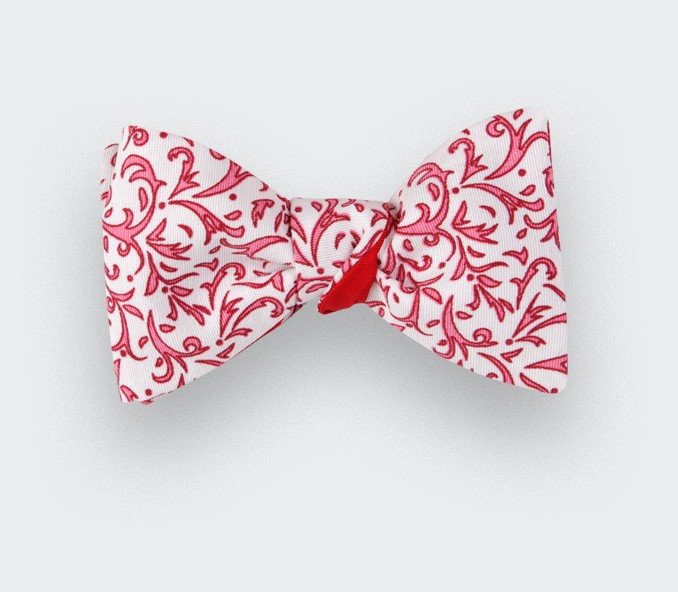 noeud papillon fleuri corail et blanc