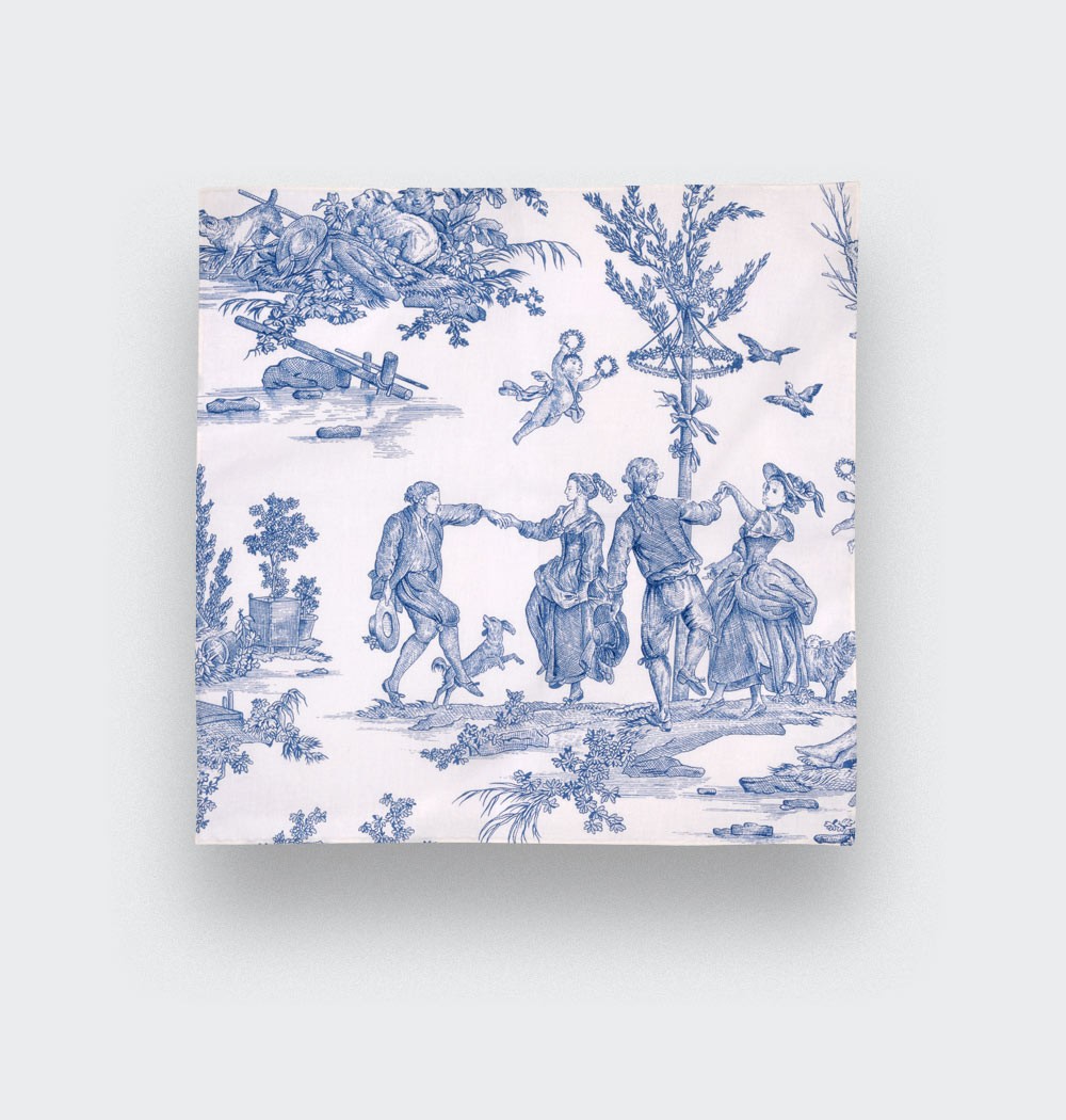 Blue Toile de Jouy pocket square - Handmade - Cinabre Paris