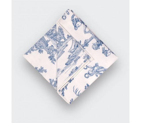 Blue Toile de Jouy pocket square - Handmade - Cinabre Paris