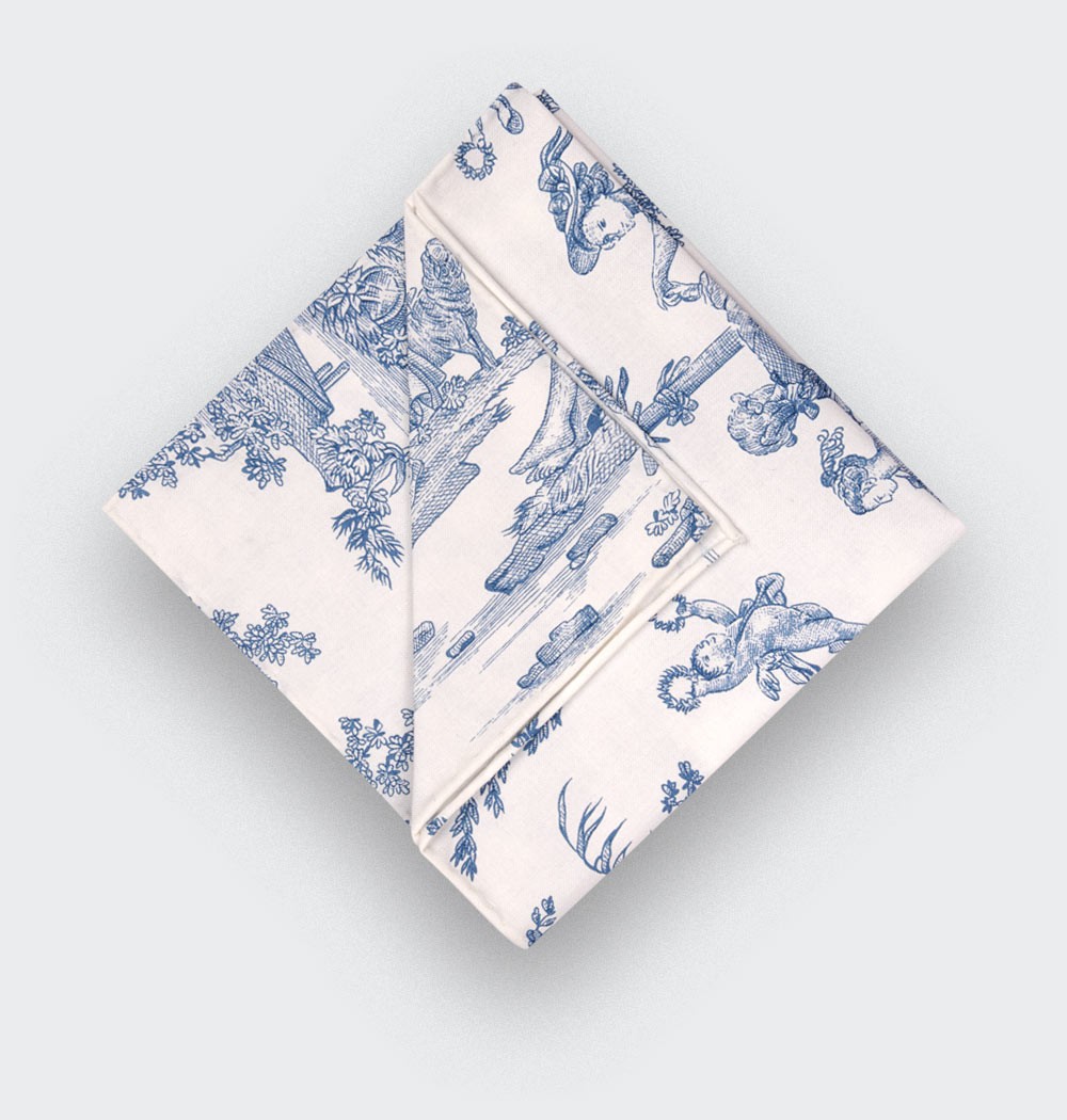 Blue Toile de Jouy pocket square - Handmade - Cinabre Paris