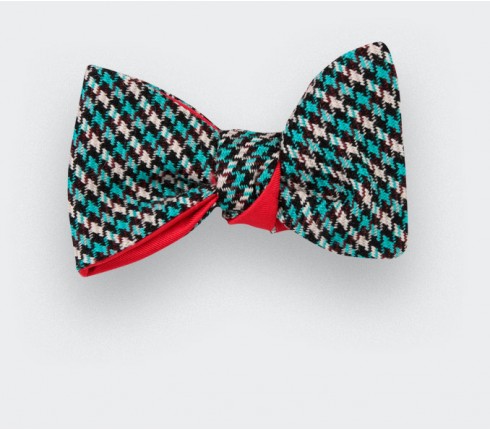 Bow tie Cinabre Blue Vintage Houndstooth,  made in France