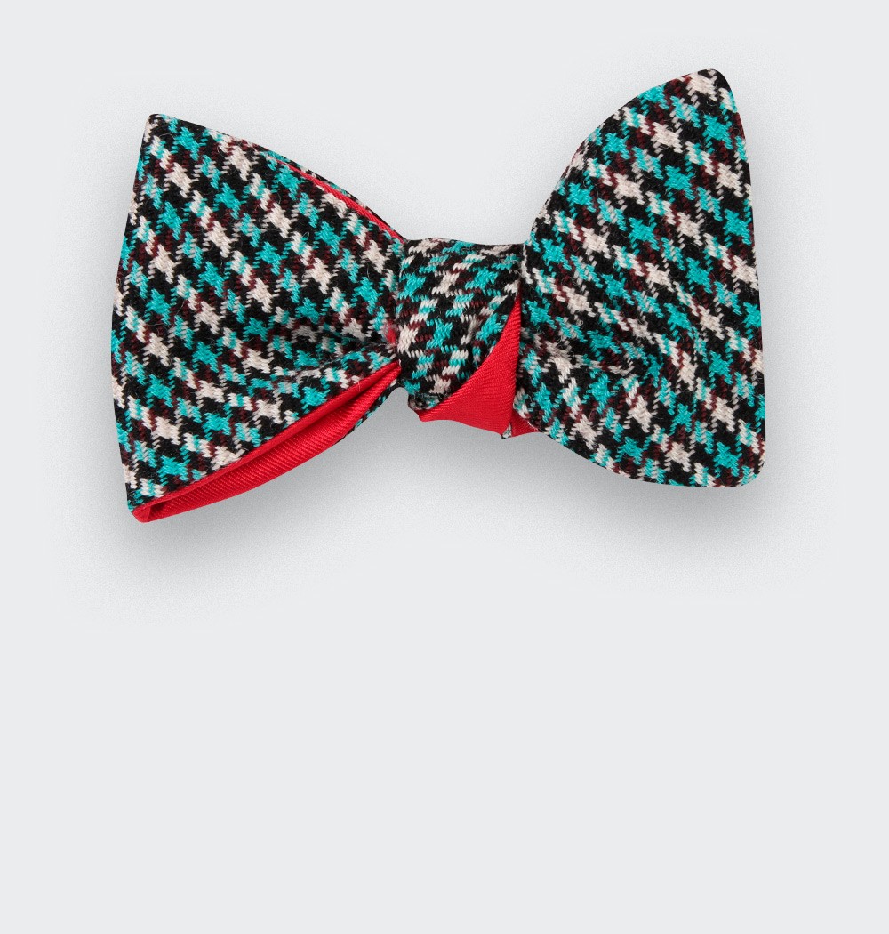 Bow tie Cinabre Blue Vintage Houndstooth,  made in France