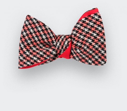 Bow tie Cinabre Pink Vintage Houndstooth,  made in France