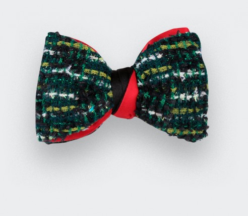 Green wool bow tie with lurex, handmade in France - Cinabre Paris