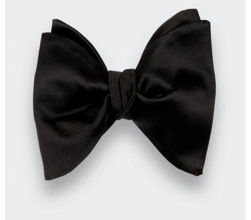 Large black satin bow tie - Handmade by Cinabre Paris