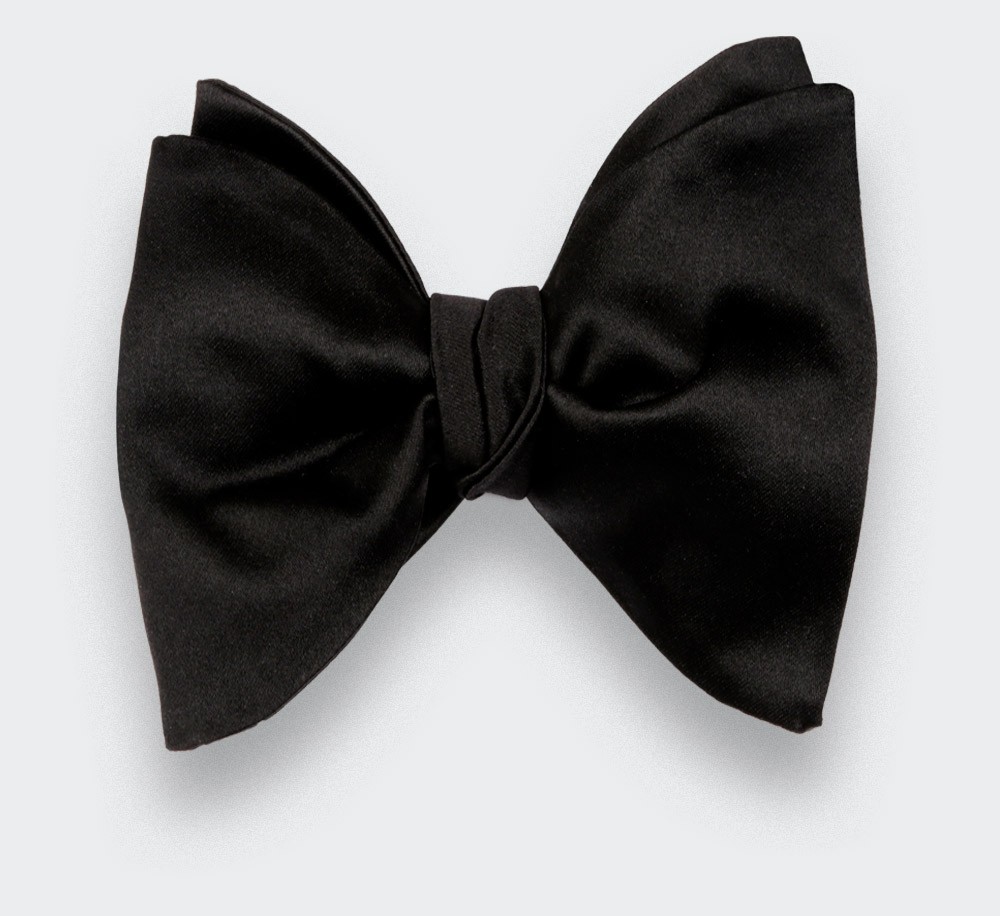 Large black satin bow tie - Handmade by Cinabre Paris