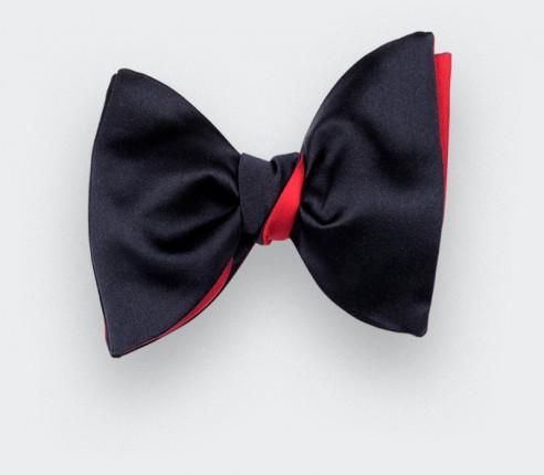 Large Midnight Blue Satin Bow Tie - Handmade by Cinabre Paris