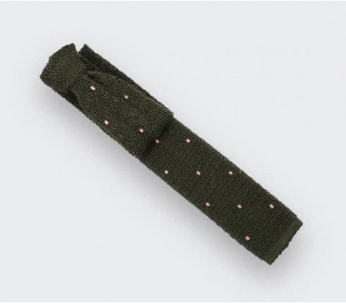 Light Pink Polka Dots Khaki Knitted Tie - Cinabre Paris