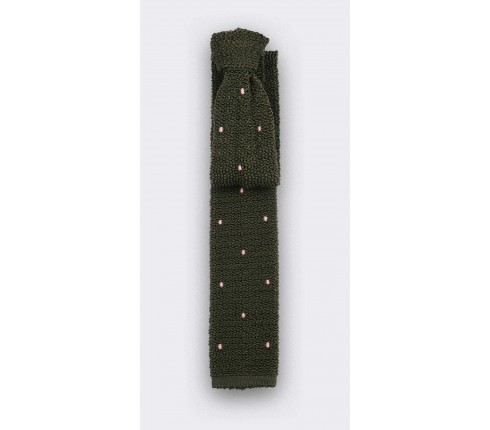 Light Pink Polka Dots Khaki Knitted Tie - Cinabre Paris