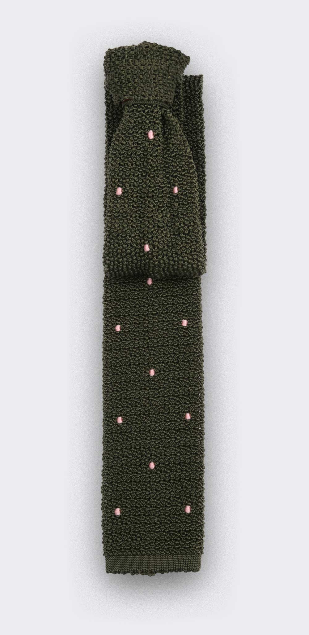 Light Pink Polka Dots Khaki Knitted Tie - Cinabre Paris