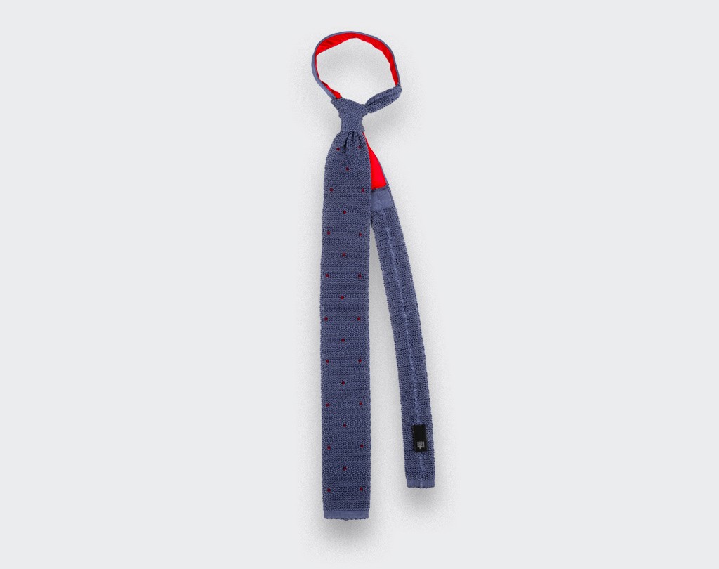 Burgundy Polka Dots Blue Knitted Tie - Cinabre Paris