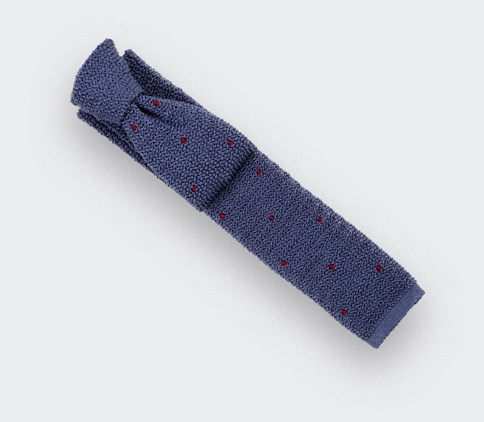 Burgundy Polka Dots Blue Knitted Tie - Cinabre Paris