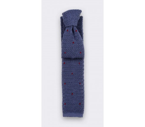 Burgundy Polka Dots Blue Knitted Tie - Cinabre Paris