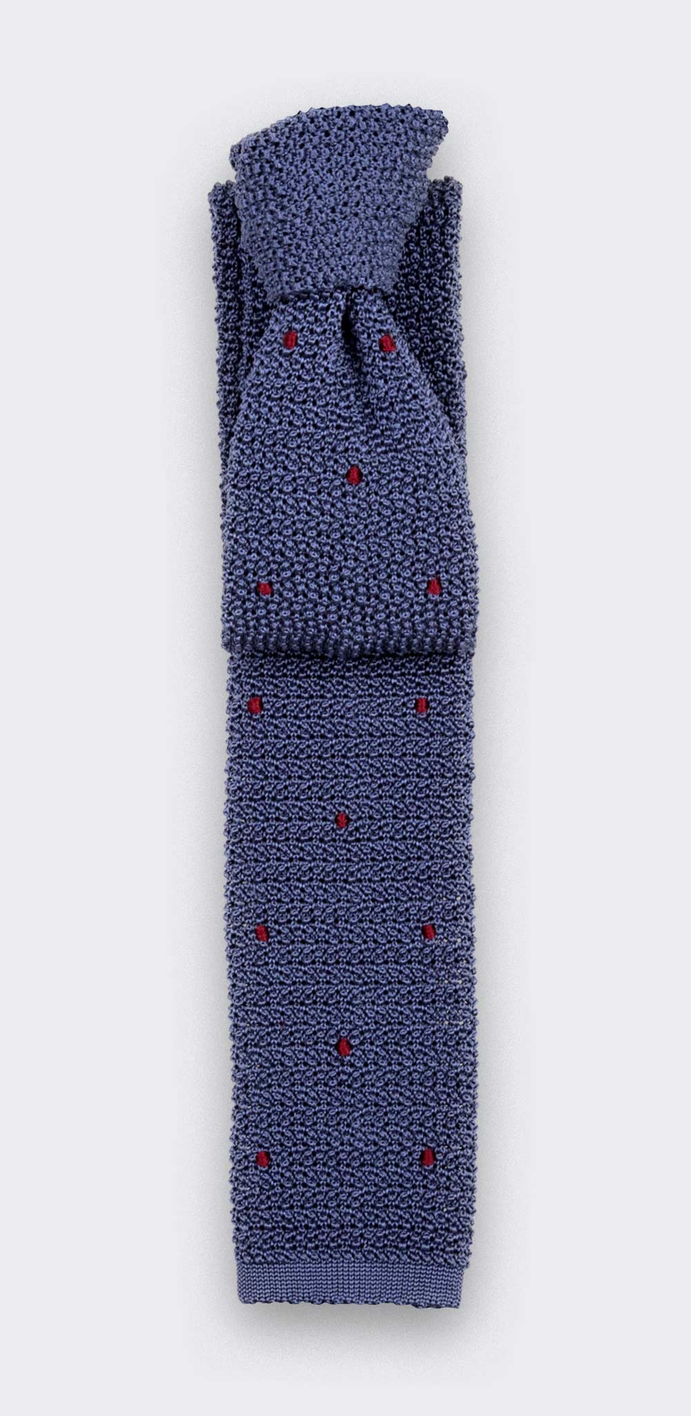 Burgundy Polka Dots Blue Knitted Tie - Cinabre Paris