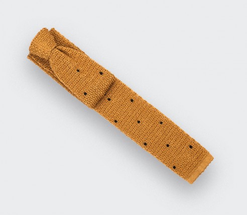 Black Polka Dots Mustard Knitted Tie -  Cinabre Paris