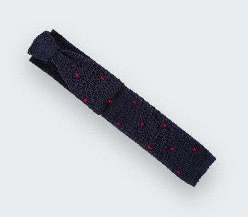 Burgundy Polka Dots Navy Blue Knitted Tie - Handmade by Cinabre Paris