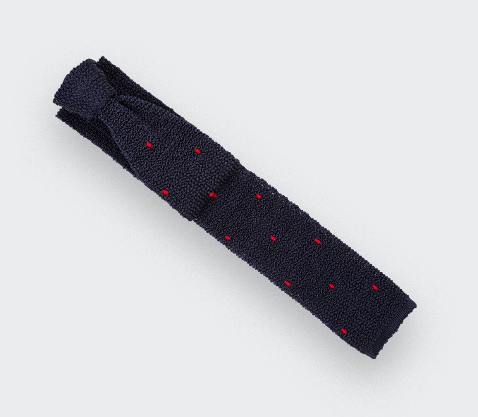 Burgundy Polka Dots Navy Blue Knitted Tie - Handmade by Cinabre Paris