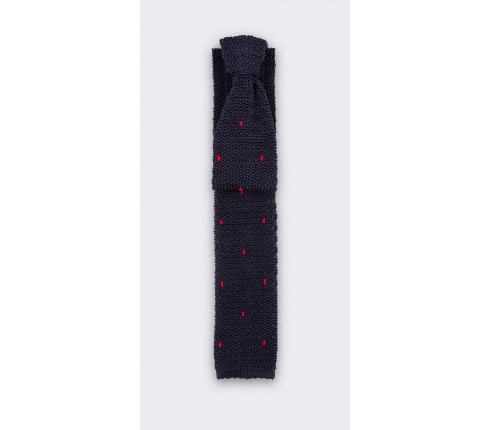 Burgundy Polka Dots Navy Blue Knitted Tie - Handmade by Cinabre Paris