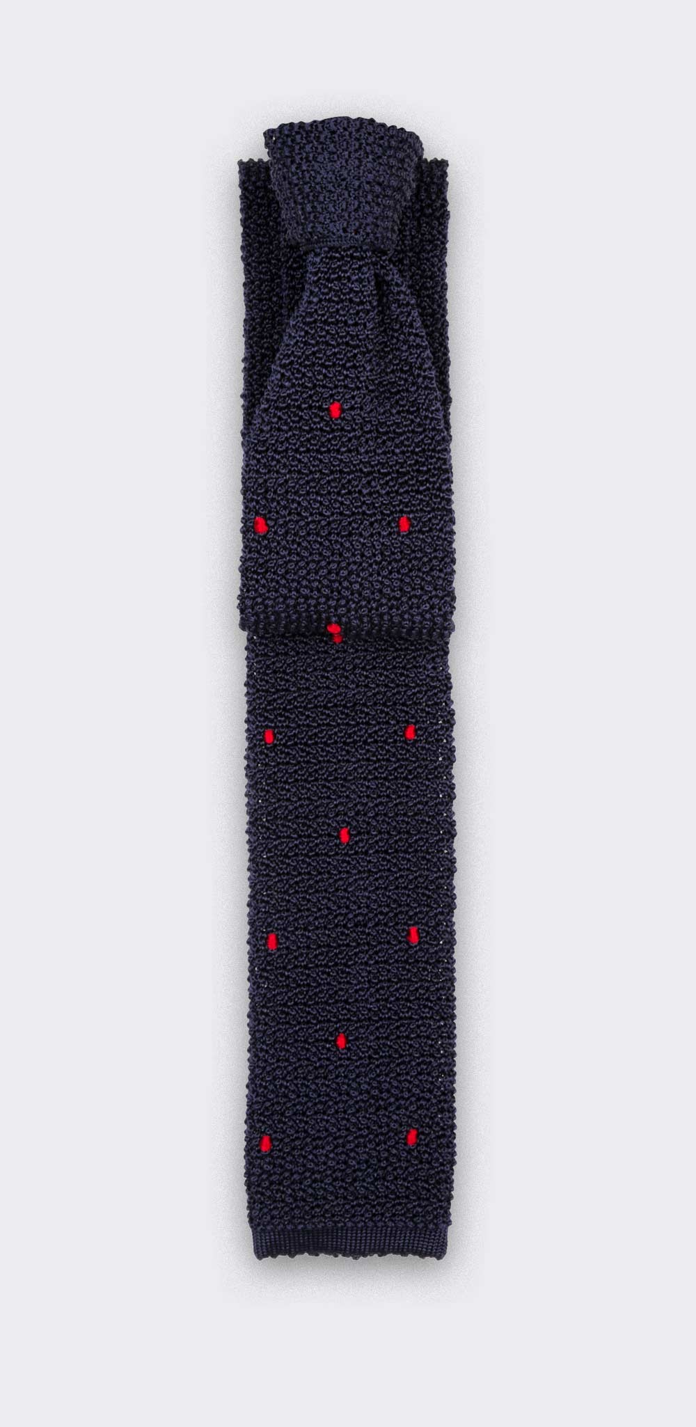 Burgundy Polka Dots Navy Blue Knitted Tie - Handmade by Cinabre Paris