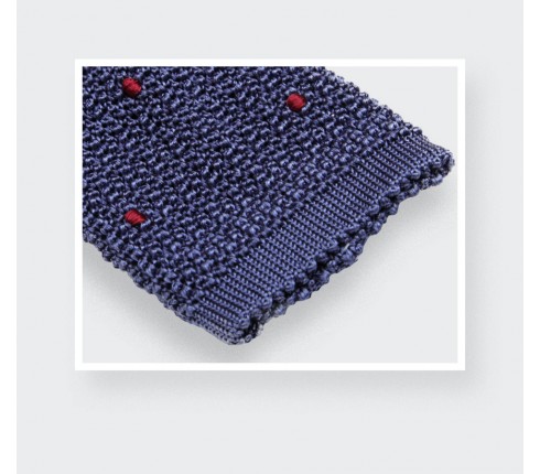 Cravate Tricot Bleu Pois Bordeaux - Cinabre Paris