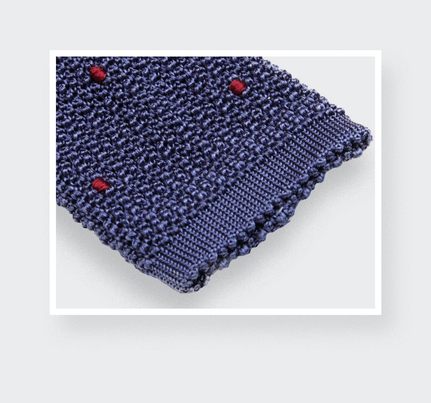 Cravate Tricot Bleu Pois Bordeaux - Cinabre Paris