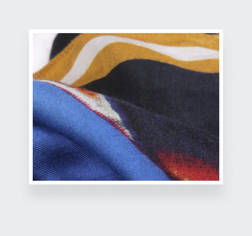 Scarf kaki and blue Cinabre Paris Here they come collection made in France cashmere and modal