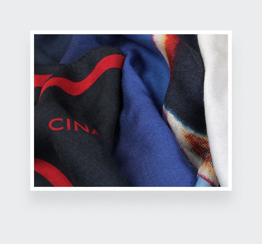 Blue scarf Here they Come cashmere and modal by Cinabre Paris