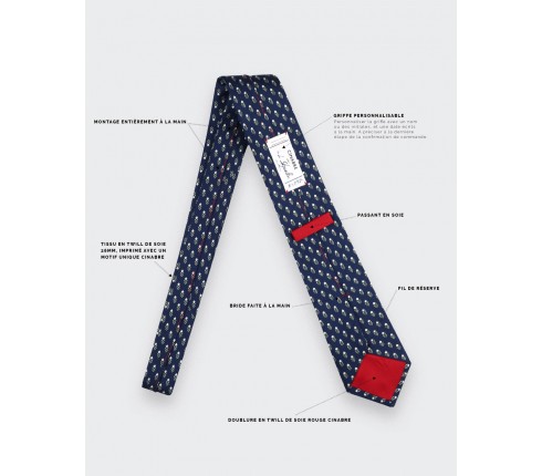 Navy Blue Grey Grand Pan Tie - Cinabre Paris