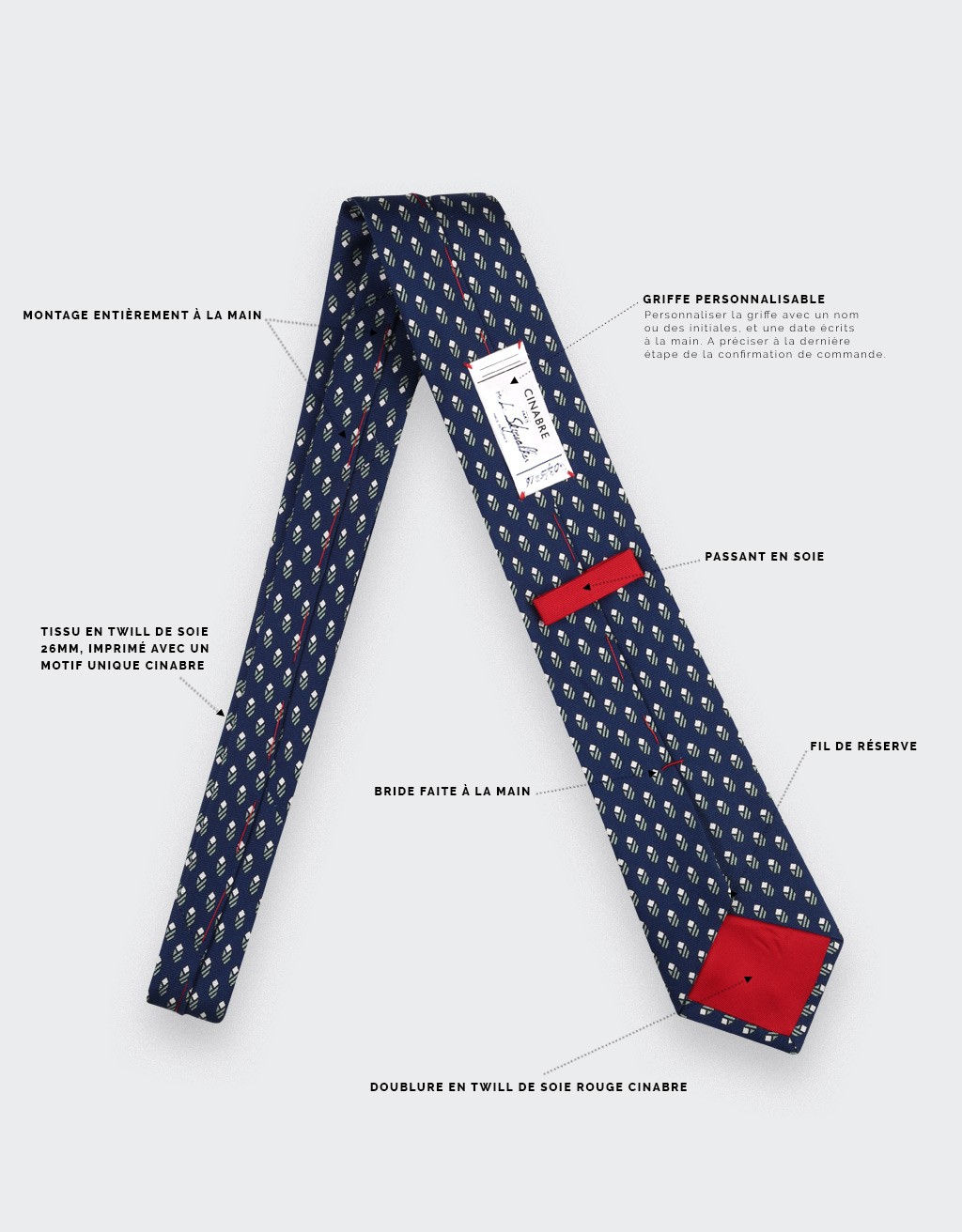 Navy Blue Grey Grand Pan Tie - Cinabre Paris