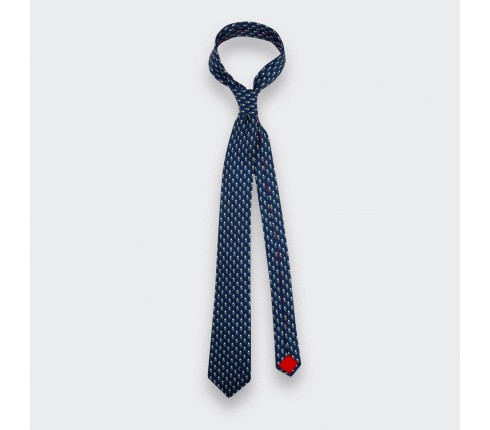 Navy Blue Grey Grand Pan Tie - Cinabre Paris