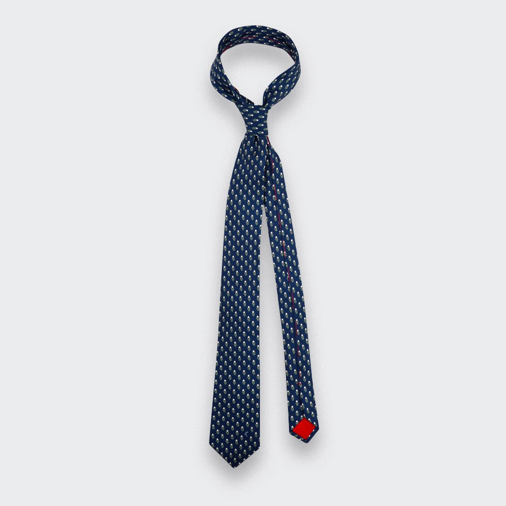 Navy Blue Grey Grand Pan Tie - Cinabre Paris